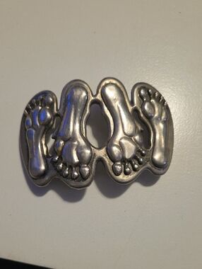 Silver Tone Footprint Belt Buckle - Men's Accessory